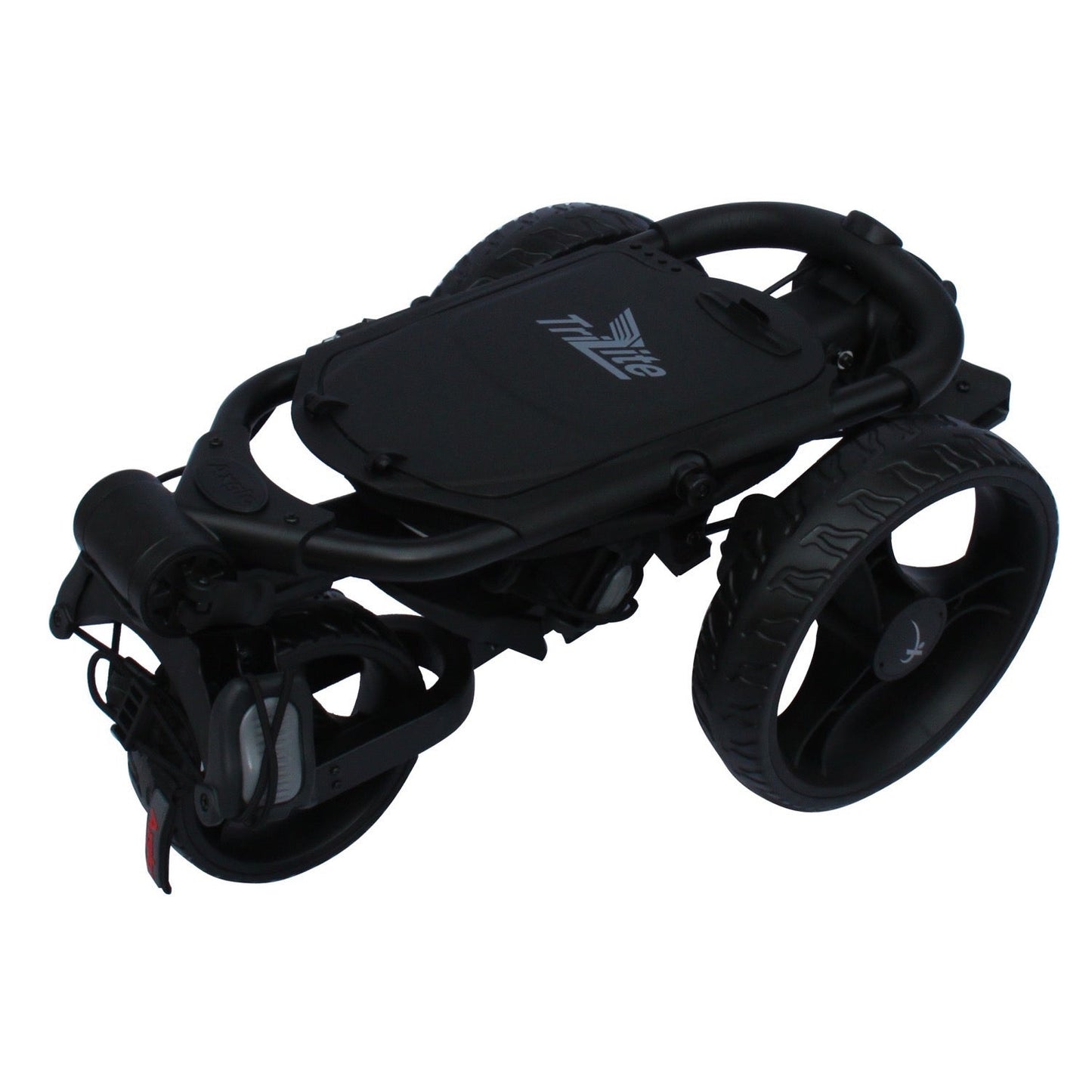 AXGLO TRI-LITE 3 WHEEL GOLF TROLLEY / BLACK / FREE BROLLY HOLDER & DRINK HOLDER