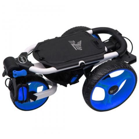 AXGLO TRI-LITE 3 WHEEL GOLF TROLLEY / WHITE & BLUE / FREE BROLLY HOLDER & DRINK HOLDE