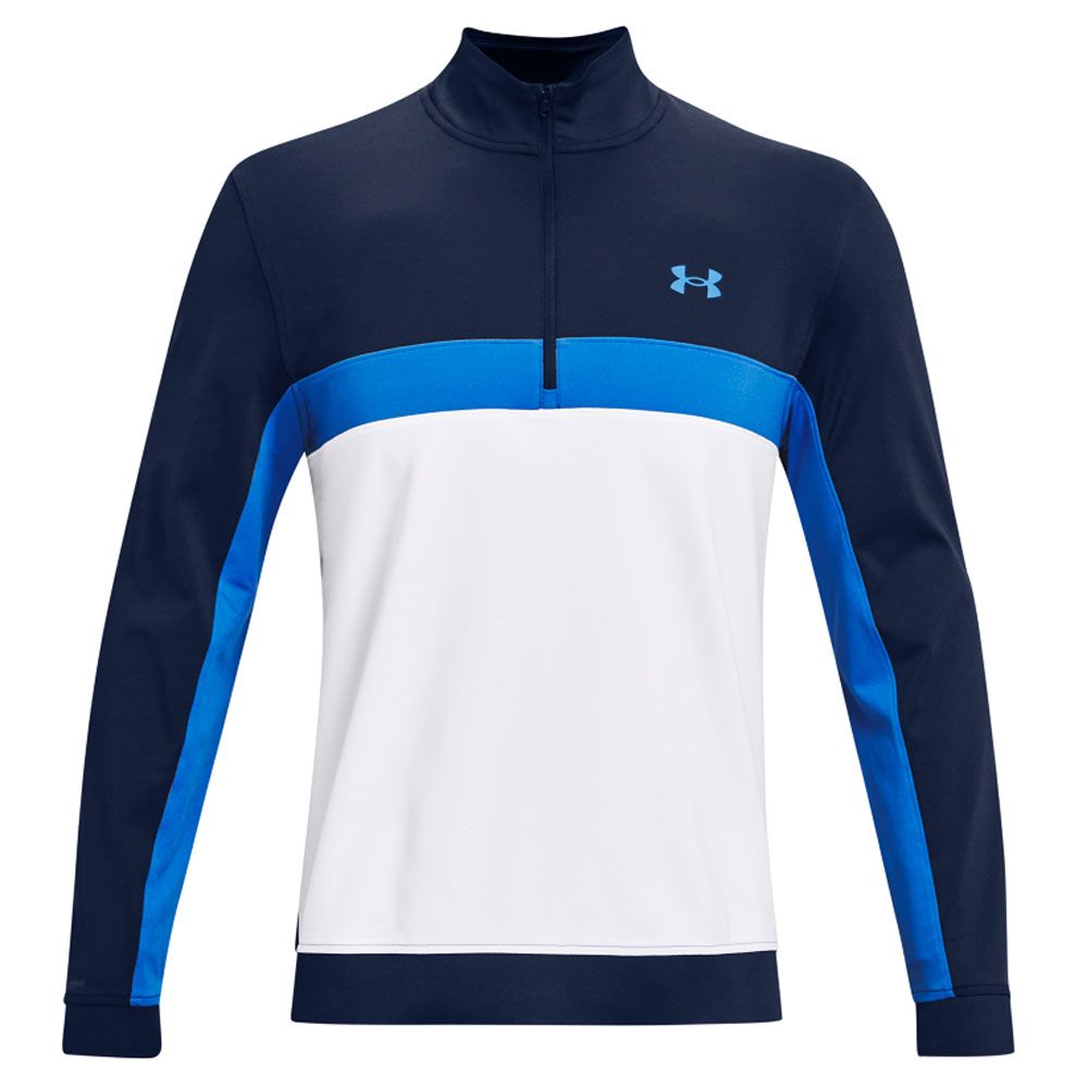 UNDER ARMOUR STORM MIDLAYER 1/2 ZIP GOLF PULLOVER / ACADEMY-WHITE-VICTORY BLUE