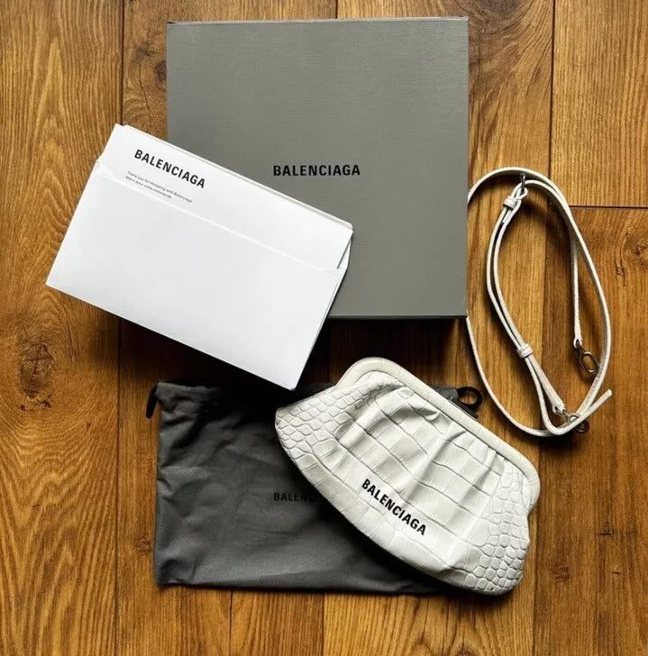 Balenciaga White Croc Clutch Bag With Cross Body Strap