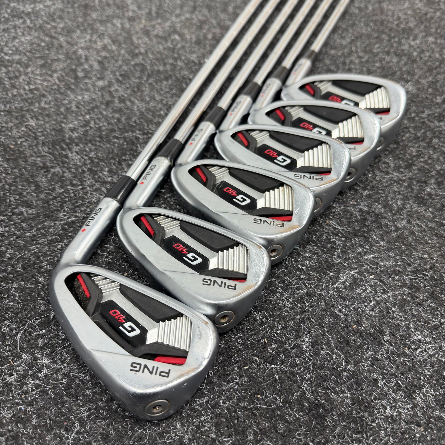 PING G410 IRONS / 6-UW / KBS TOUR 90 STIFF SHAFTS / RED DOT