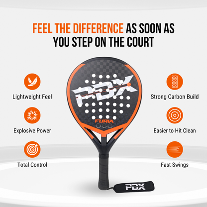 PDX Furia Pro Padel Racket | Complimentary Racket Carrier Bag | Full Carbon Fibre 12K Face | 355g Hybrid | Power