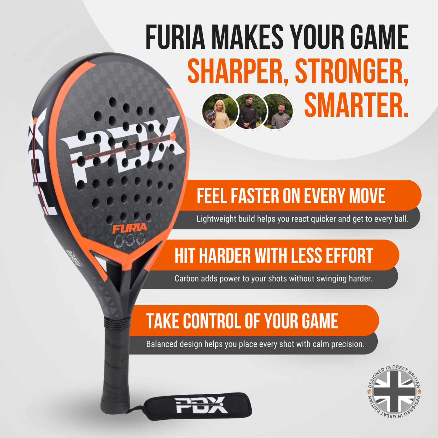 PDX Furia Pro Padel Racket | Complimentary Racket Carrier Bag | Full Carbon Fibre 12K Face | 355g Hybrid | Power