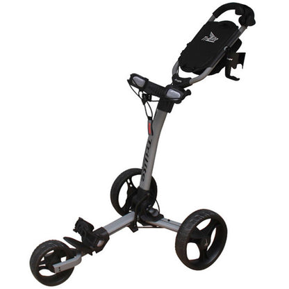 AXGLO TRI-LITE 3 WHEEL GOLF TROLLEY / GREY & BLACK  / FREE BROLLY HOLDER & DRINK HOLDE