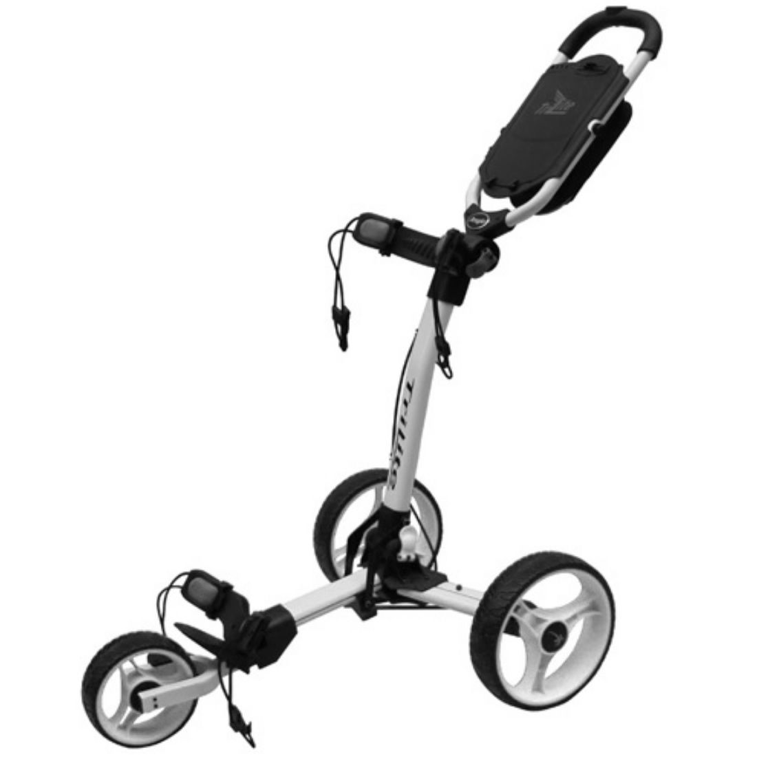 AXGLO TRI-LITE 3 WHEEL GOLF TROLLEY / WHITE & BLACK / FREE BROLLY HOLDER & DRINK HOLDE