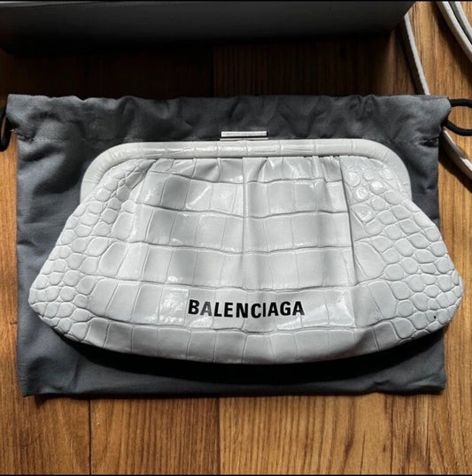 Balenciaga White Croc Clutch Bag With Cross Body Strap