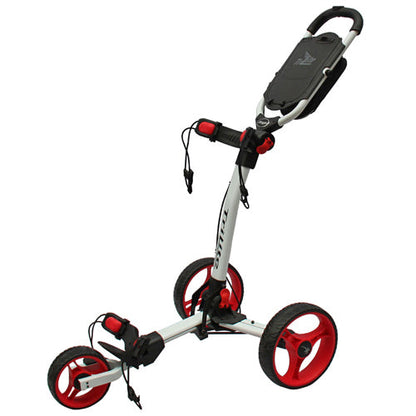 AXGLO TRI-LITE 3 WHEEL GOLF TROLLEY / GREY & RED / FREE BROLLY HOLDER & DRINK HOLDE
